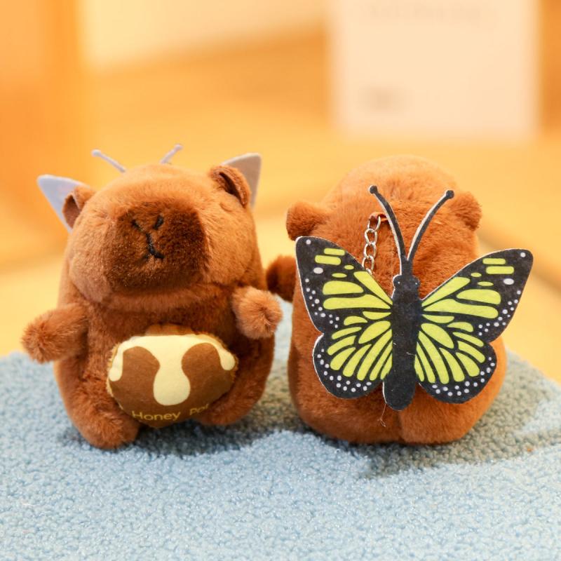 Cute Capybara Back Butterfly Pull-Out Drawing Plush Doll Keychain Backpack Hanging Ornaments