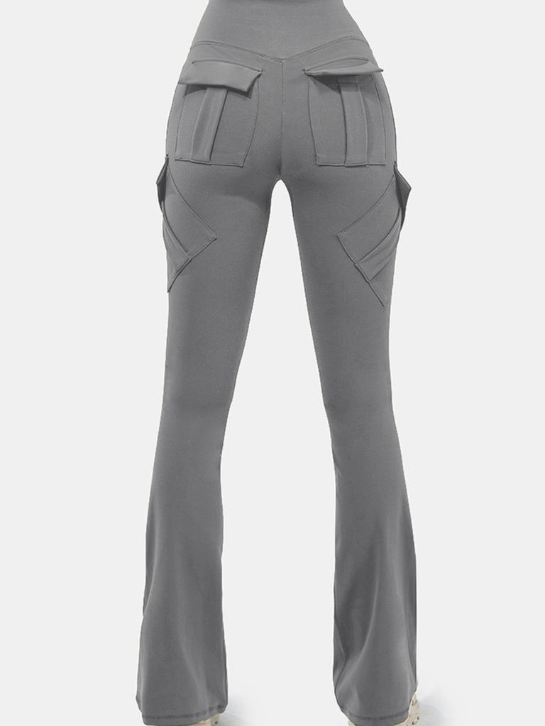 Women Wide Leg Pants Leggings Fitness Sports High Waist Bell-bottoms Leggins Pocket Push Up Pants Workout Leggings Cargo Pants Casual Hip Pop Pants