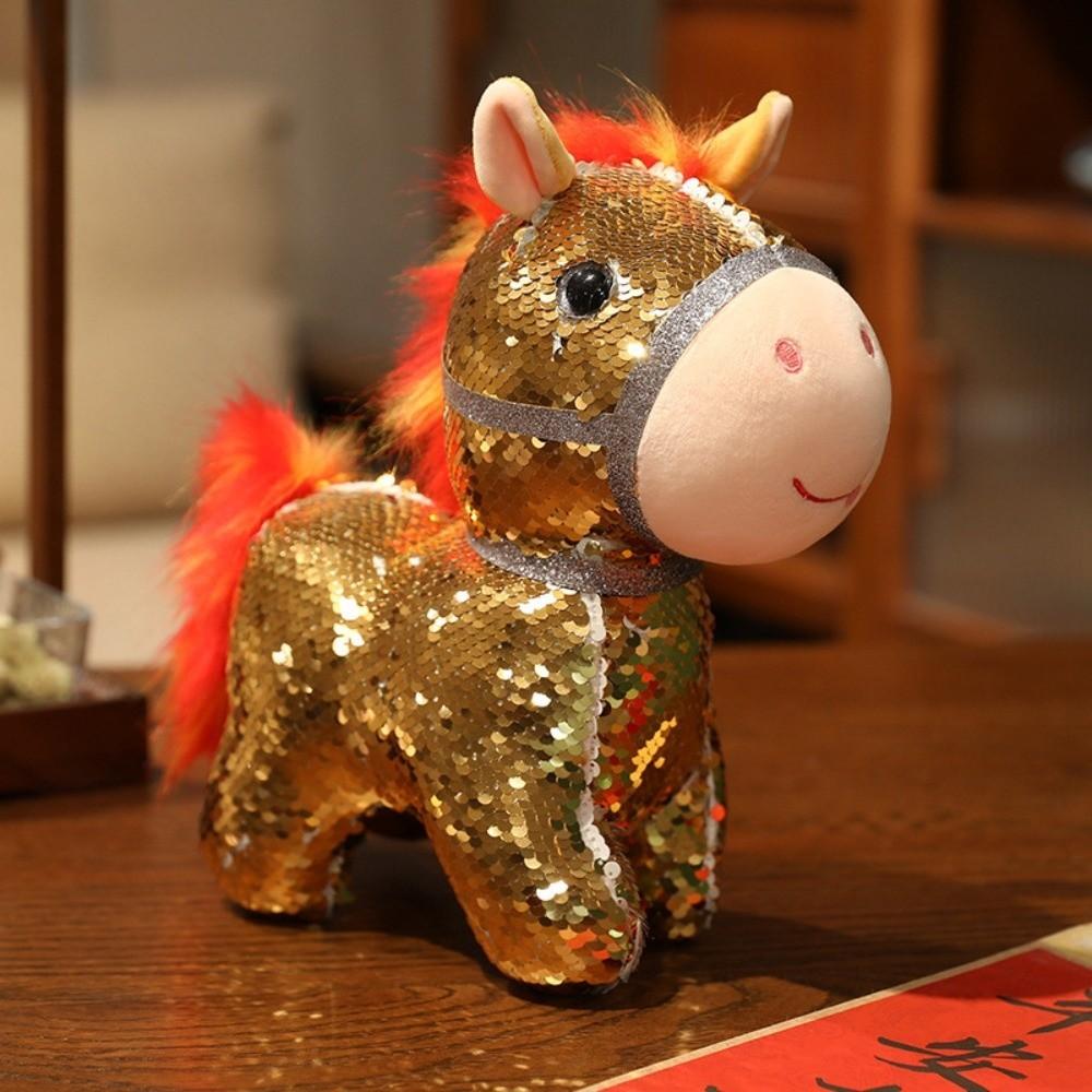 Stuffed Pretty Flashing Horse Plush Doll Colorful Sequined Pony Decor Festival Decoration
