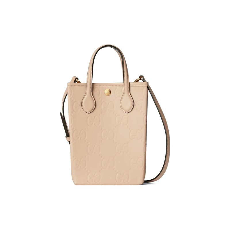 Gucci Distressed removable shoulder strap snap placket leather shoulder crossbody handbag super mini women's light beige