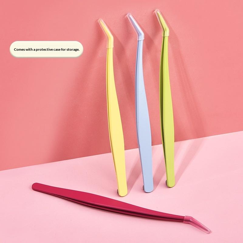 {+} 1Pcs Glue-free Eyelashes Beginner Tools Anti-Stick Applicator No Glue Eyelashes Non Stick Coated Stainless Steel Tweezer