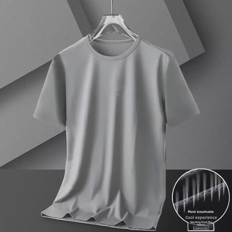 Распродажа мужской летней одежды: Футболка Ice Silk Mesh с короткими рукавами, однотонная