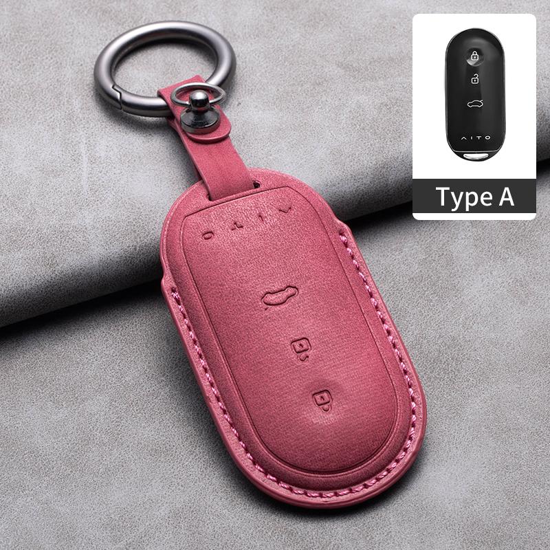 Leather Car Key Case Cover for Huawei AITO M5 M7 M9 3 /4 Buttons Car Remote Key Fob Shell Keychain