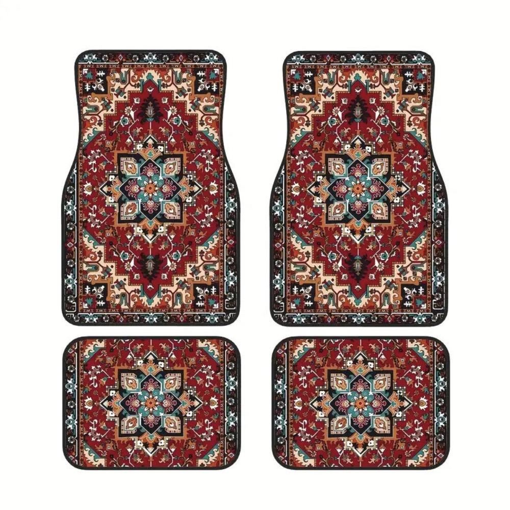 4Pcs Heavy Duty Persian Carpet Bohemian Car Floor Protector Rugs for Front Rear Seats