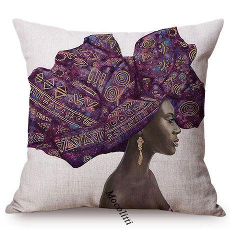 Traditional African Woman Cushion Cover, Elegant Style, Sofa Throw Pillow Case, Africa Exotic Cotton Linen, Home Decoration