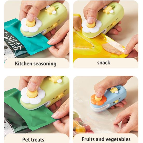 Мини-запайщик и резак для пакетов с чипсами, перезаряжаемый запайщик пакетов с чипсами, портативная машина для запечатывания пакетов с закусками, быстрый нагрев, компактный инструмент для резки и повторной запечатки