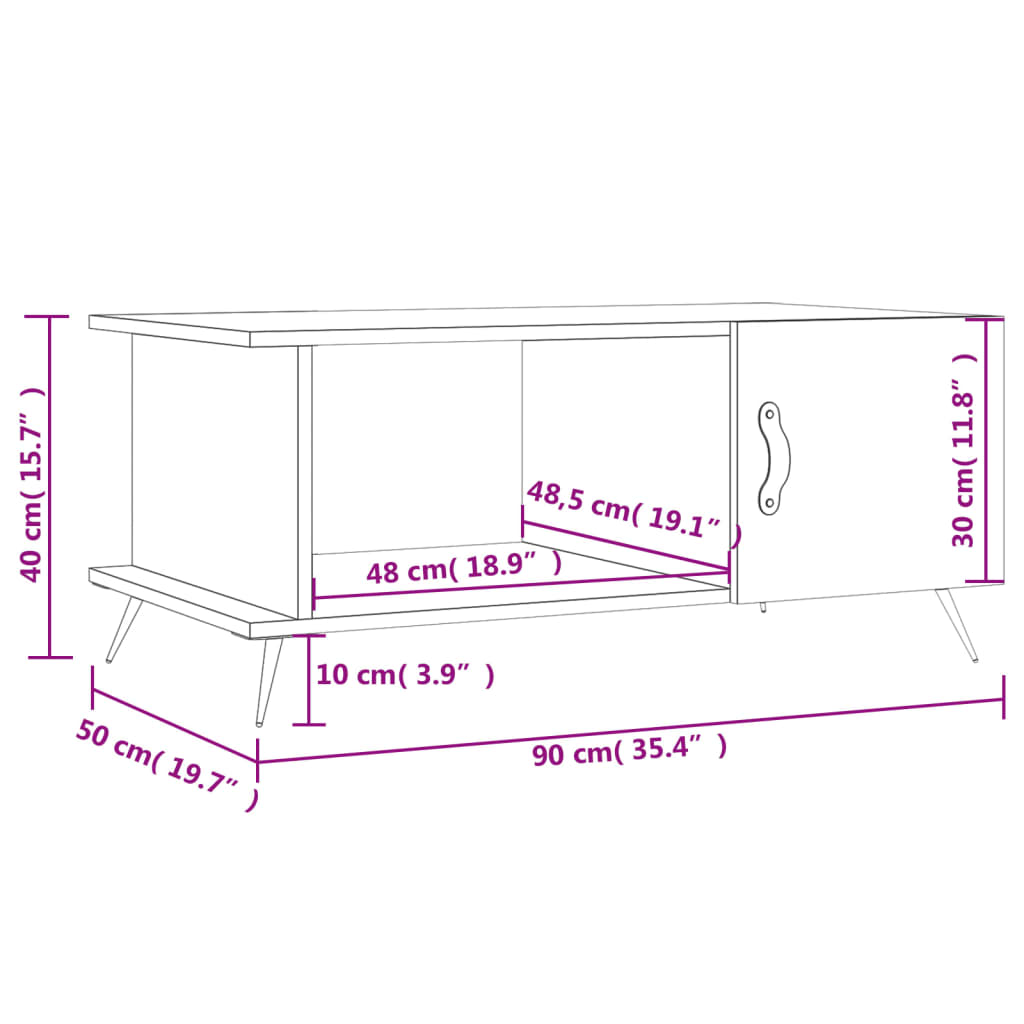 White Coffee Table 90x50x40 cm Engineered Wood