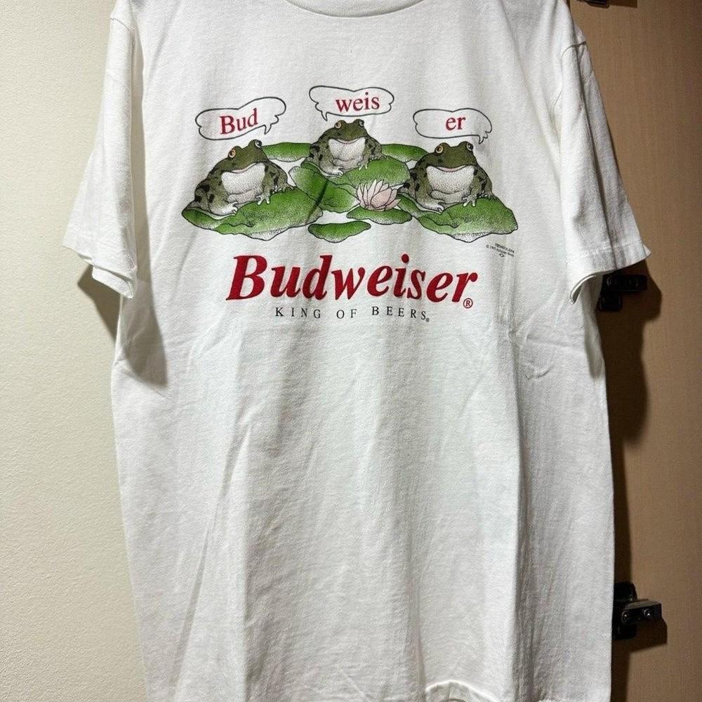Ретро 1995 Bud King of Beers Лягушки Унисекс Футболка с коротким рукавом S5XL Унисекс Футболка