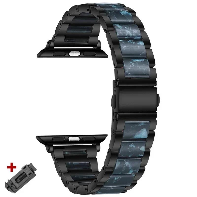 Ремешок из нержавеющей стали+смолы для Apple Watch 10 42 мм 46 Ultra 2 49 мм Женский браслет для IWatch 9 8 7 6 5 4 se 40 мм 38 мм 41 45 44 мм