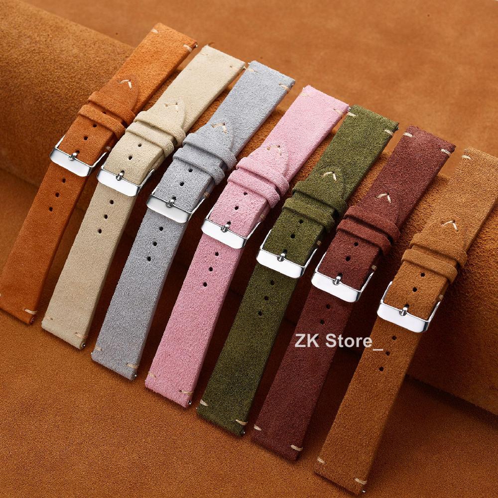 Винтажные замшевые ремешки для часов из натуральной кожи 14мм 16мм 18мм 20мм 22мм Браслет Ремешок Быстросъемный ремешок для часов для мужчин Женский браслет