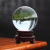 Clear Glass Ball Decorative Collectible Good Lucky with Wooden Stand for Home Office Party