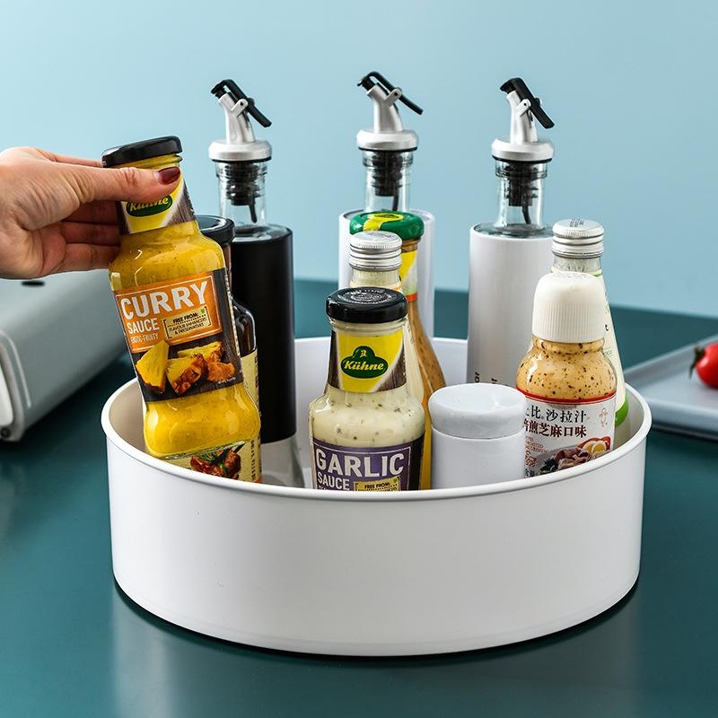 Вращающаяся стойка для хранения приправ, стойка для хранения косметики, 2-слойный поднос для банок со специями и солью, кухонный органайзер, экономящий место, полка, держатель для бытовых принадлежностей