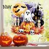 Halloween Window Clings Static Clings, Watercolor Pumpkin Ghost Skull Decals, No Removable Glass Decorations Glue Stickers for Living Room Store Front