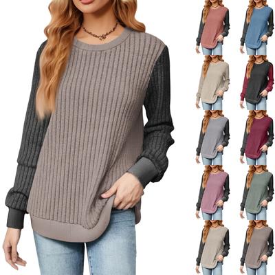 Модный женский легкий свитер с длинными рукавами и цветными блоками, свободный топ с круглым вырезом