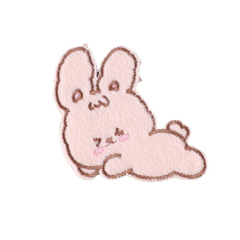 Embroidery Label Clothing Accessories Cute Cartoon Animal Fleece Rabbit Self-adhesive Patch Cloth Sticker