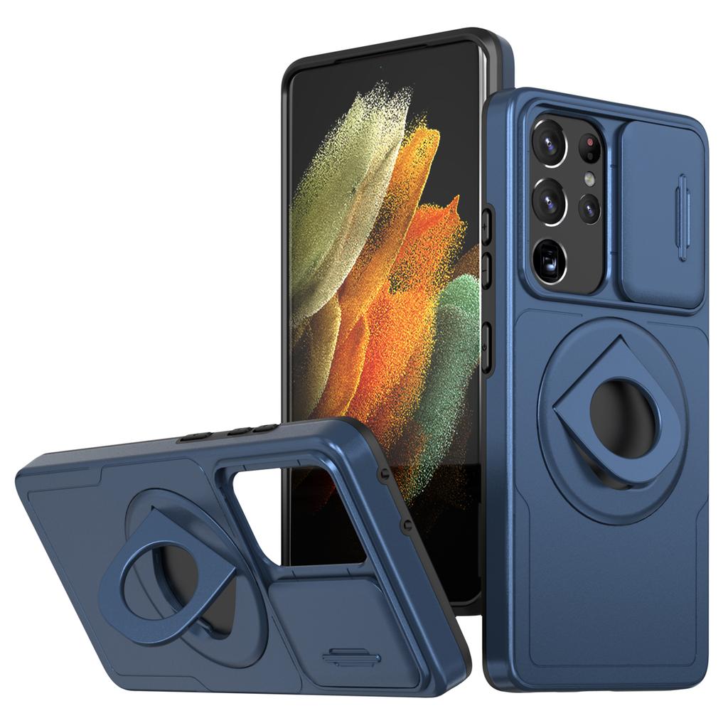 Чехол для Samsung Galaxy S21 Ultra 5G Магнитный тонкий PC+TPU чехол для телефона со сдвижной крышкой для объектива