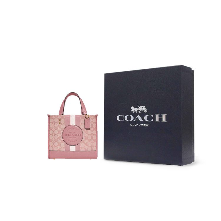 Coach Сумка-тоут Dempsey 22 Classic Striped Signature из ткани и кожи Женская сумка-тоут Smoky-Rose C8417-IMP1X