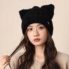 Шапка из шерсти с кошачьими ушками, женская, осенне-зимняя, теплая, симпатичная, вязаная шапка, повседневная, универсальная, мягкая, для девочек, холодная шапка