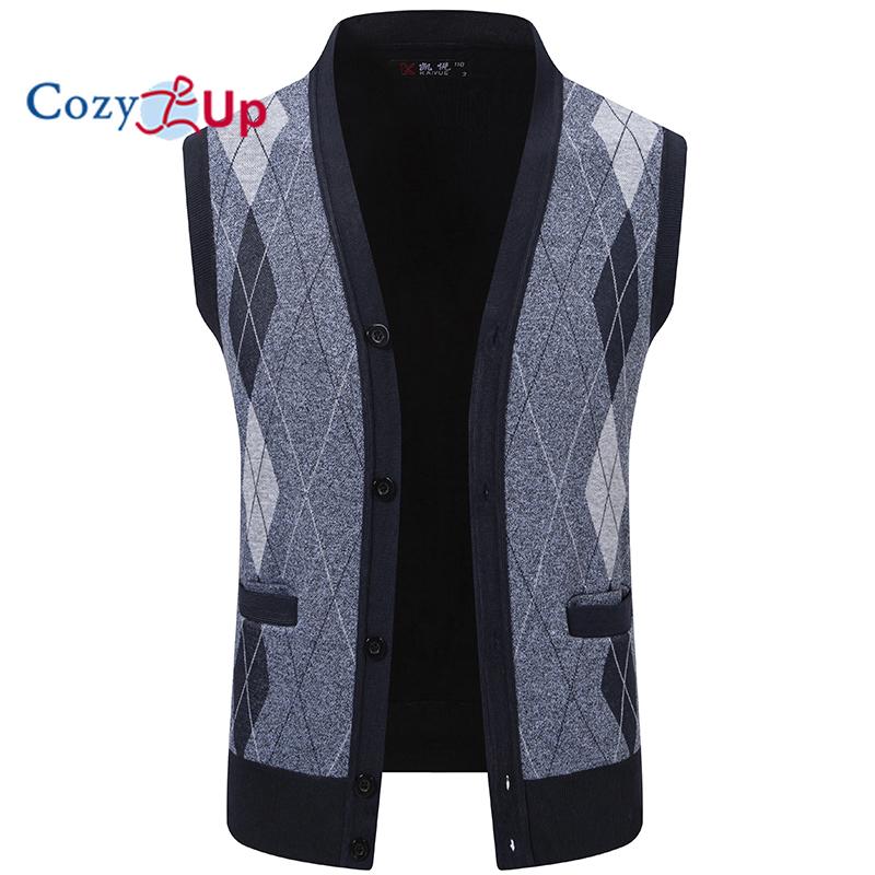 Cozy Up Mens Argyle свитер жилеты V-образный вырез без рукавов кардиган жилет трикотаж