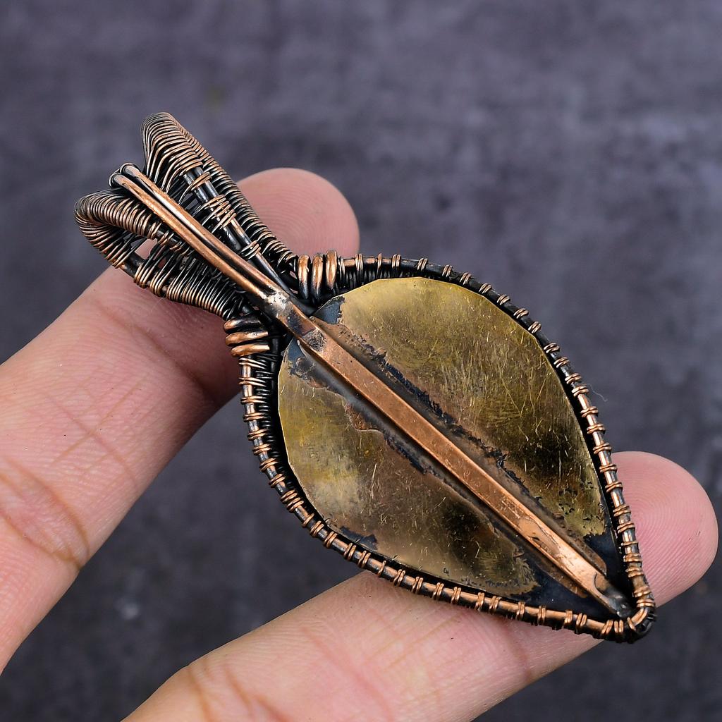 Натуральная камея, лунный камень, обмотка медной проволокой, ювелирная подвеска 2,99" c3M91