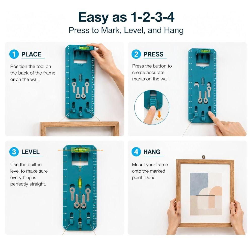Multi-Purpose Picture Frame Hanging Tool with Level Picture Hang Level Tool Artwork Installation