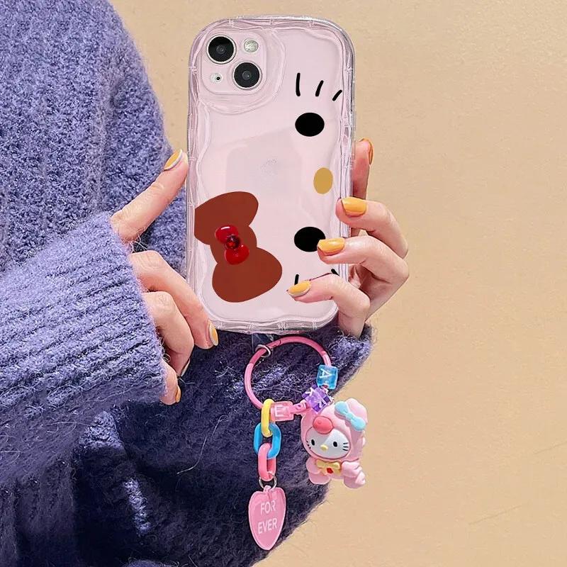 3D Бантик Хелло Китти Чехол для Телефона Для Iphone 17 Air 16 Pro Max 15 14 13 12 11 Pro Max 16e Plus12 13 mini 16+ Чехол Милый Мягкий