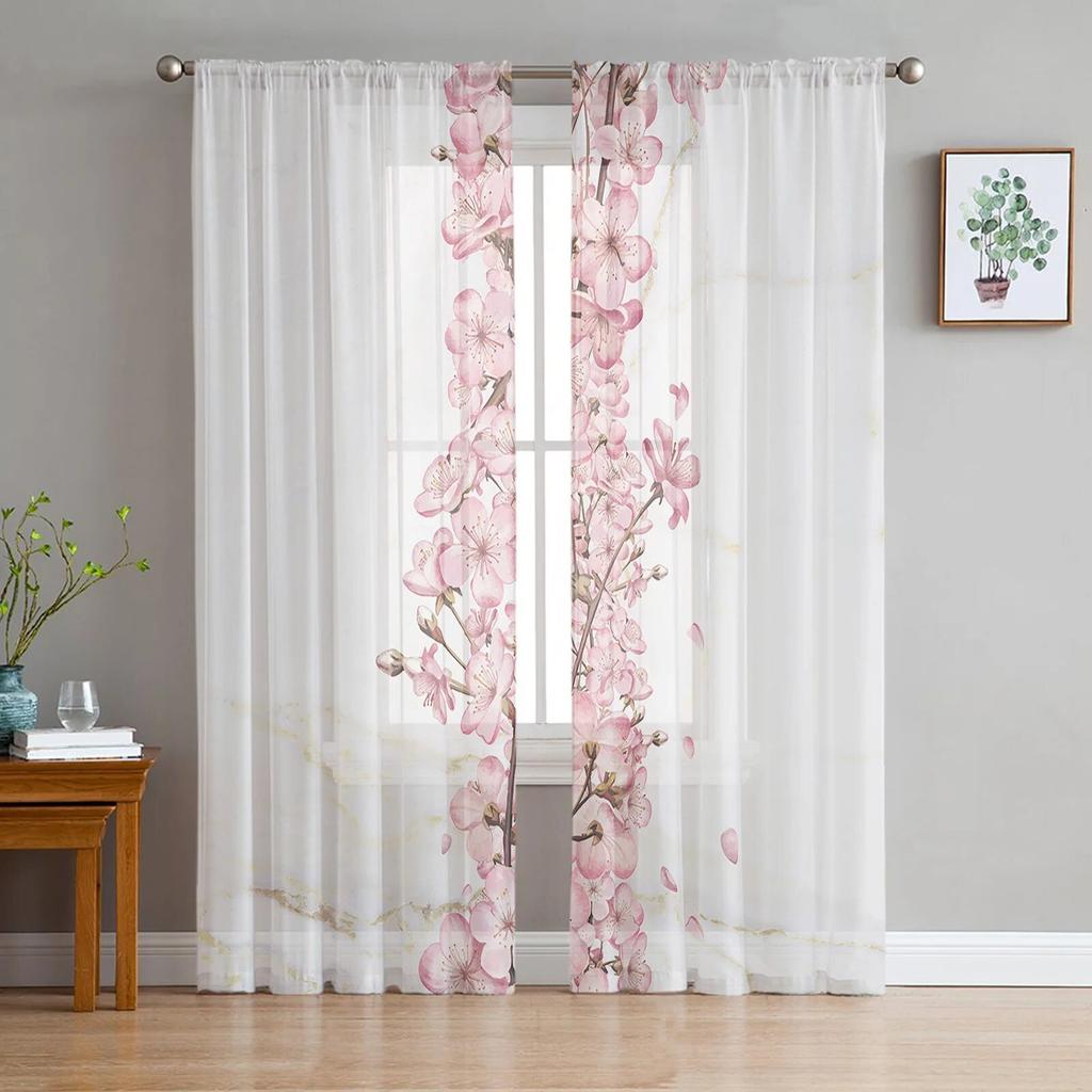 Розовые цветы вишни белые прозрачные шторы для гостиной тюль занавеска для спальни кухонное окно
