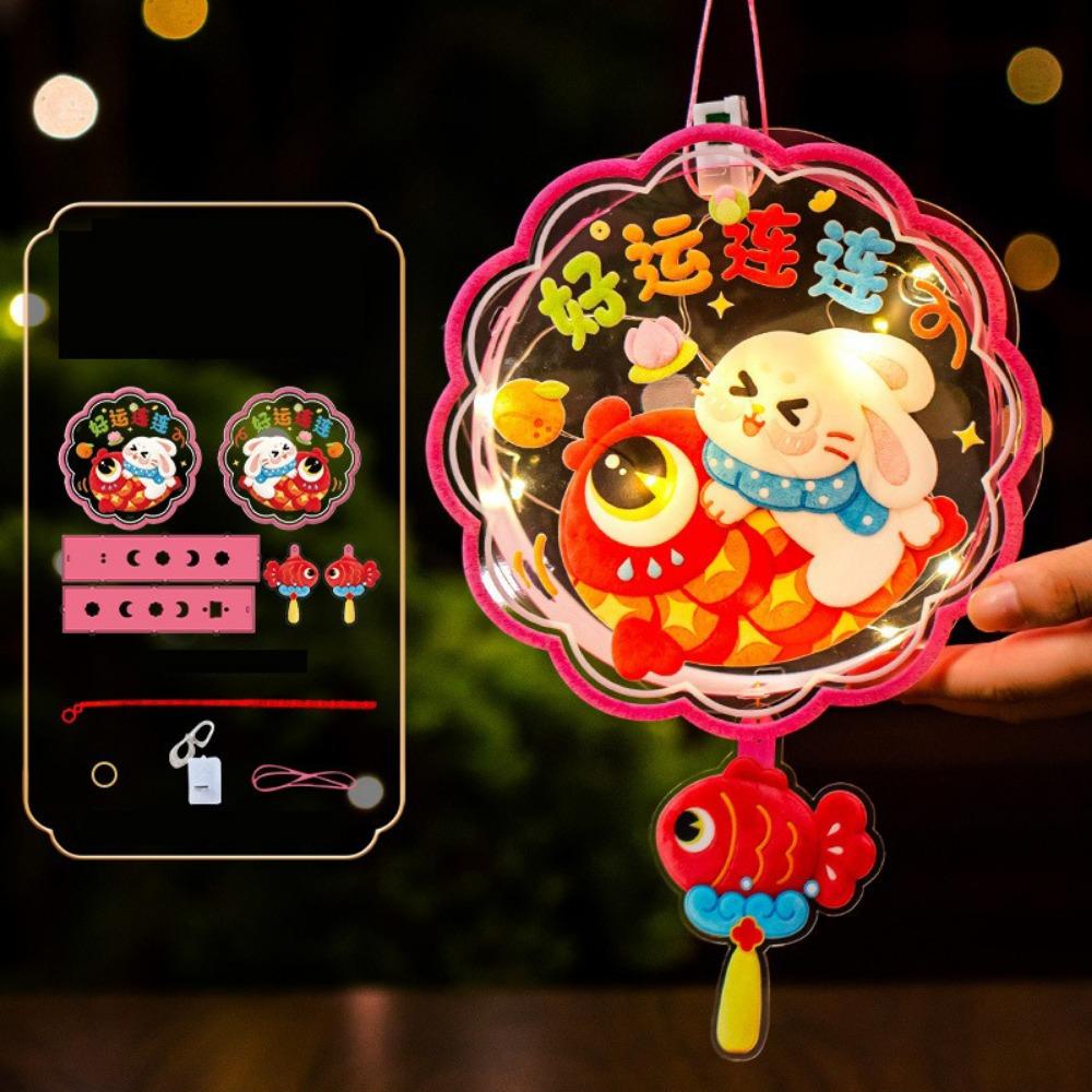 Cartoon Mid Autumn Lantern Glowing Handheld Rabbit Flower Lantern  for Festival Souvenir