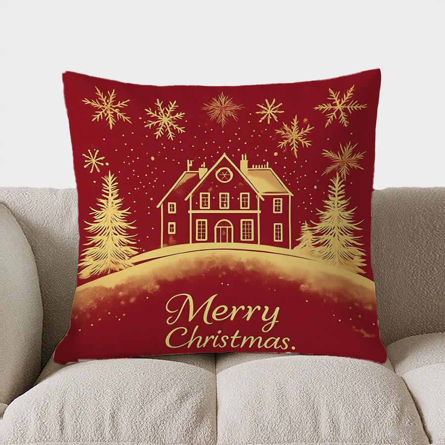 Домашний Декор Рождественский Дом Со Снежинками Наволочка Чехол Для Подушки Узор Чехол Для Подушки Подходит Для Дивана Спальни Автомобиля