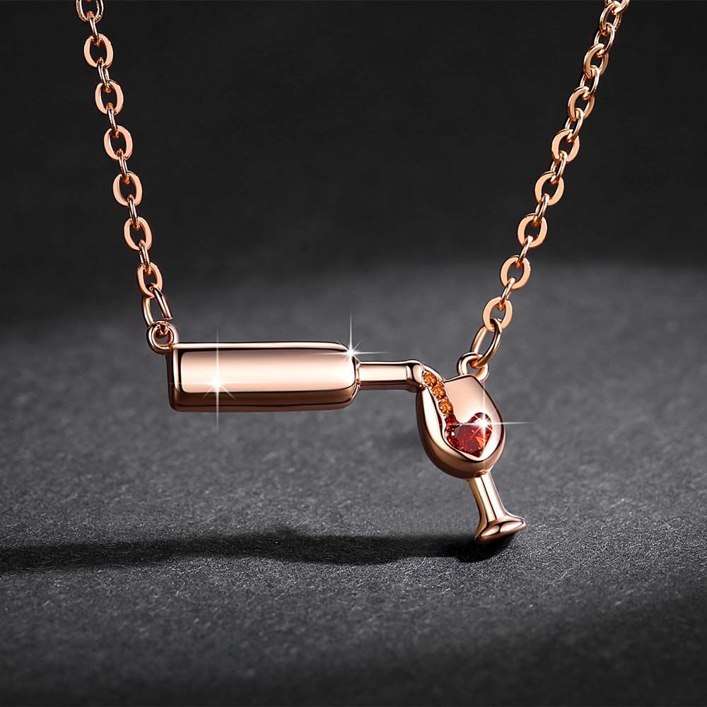 Wedding Gift For Women Zinc Zinc Alloy Red Wine Wineglass Glass Bottle Pendant Jewelry Necklace Choker