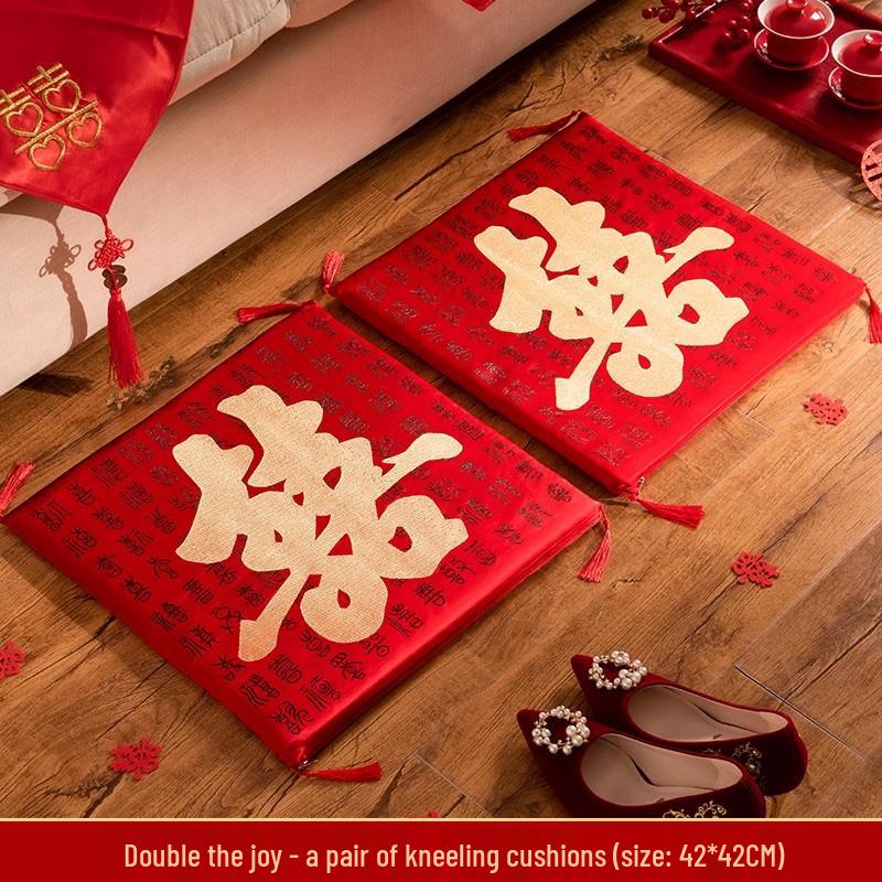 Red Wedding Kneeling Cushions - Bride and Groom Tea Ceremony Set