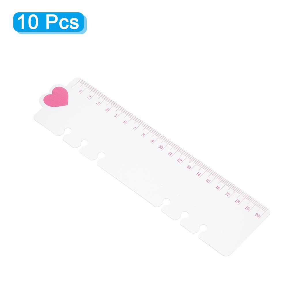 10Pc Bookmark Ruler Snap-in Ruler Page Marker Book Mark Measuring Tools Drawing Tool for 6-Hole Binder Notebook Pink Heart Shape