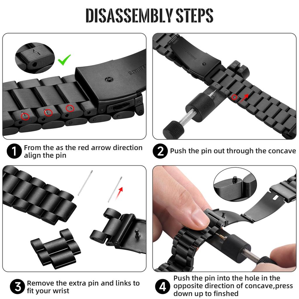 26mm 3-Bead Watch Band for Garmin Fenix 8 Pro AMOLED 51mm / 8 51mm / Enduro 3 / Enduro 2 Stainless Steel Replacement Strap with Folding Clasp