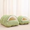 Warm Semi-sealed Pet Bed Checkered Pattern Cat Cotton Nest Winter Cat Bed  for Rabbit Cats