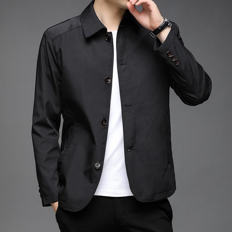 Весенний короткий плащ для папы, мужская однотонная куртка среднего и пожилого возраста, весенне-осенняя мужская повседневная куртка среднего возраста