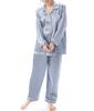 Silk Premium A6 19 Long Front Top and Bottom Long Loungewear [Nishiki] Women's Pajamas, 100% Silk, Rank, Momme, Sleeves, Opening, Set, Pants, (Blue