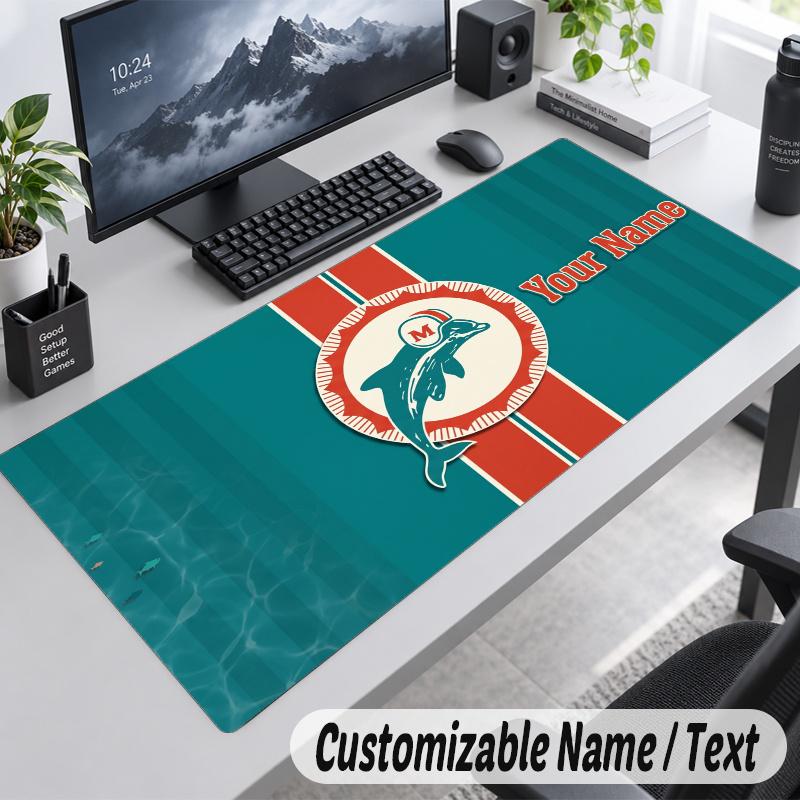 Miami Dolphins Personalized Large Mouse Pad Custom Name Text Extended Desk Mat Gaming Mousepad