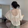 Sunscreen Knit Cardigan: Women's Backless Pearl Thin Long Sleeve Pullover for Summer & Early Autumn