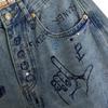 Cartoon Graffiti Jeans Trousers Female Autumn Winter High Waist Women Denim Pants Vintage Loose Wide Leg Pants 2023 New