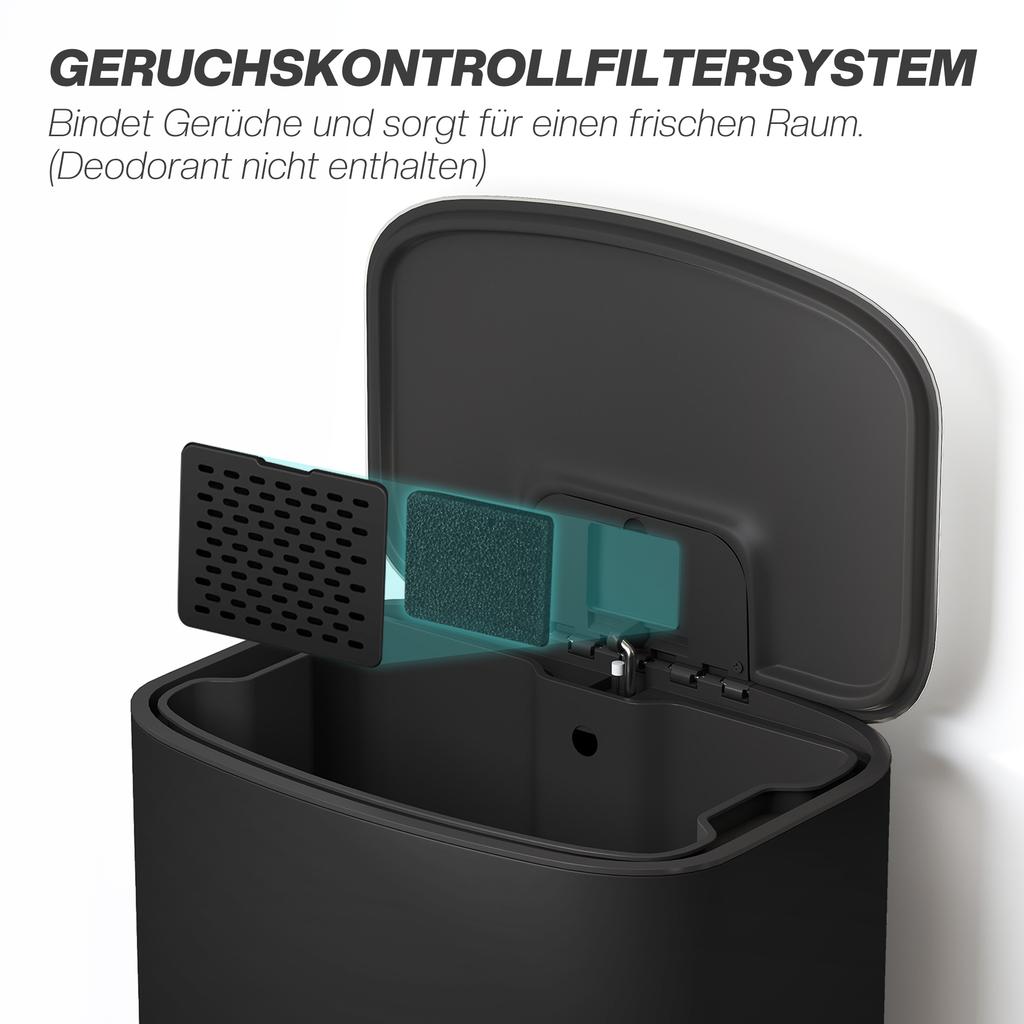 Trash Can Kitchen 50 Liter Pedal Bin with Stay-Open Function, Soft-Close Lid, Pedal, Black