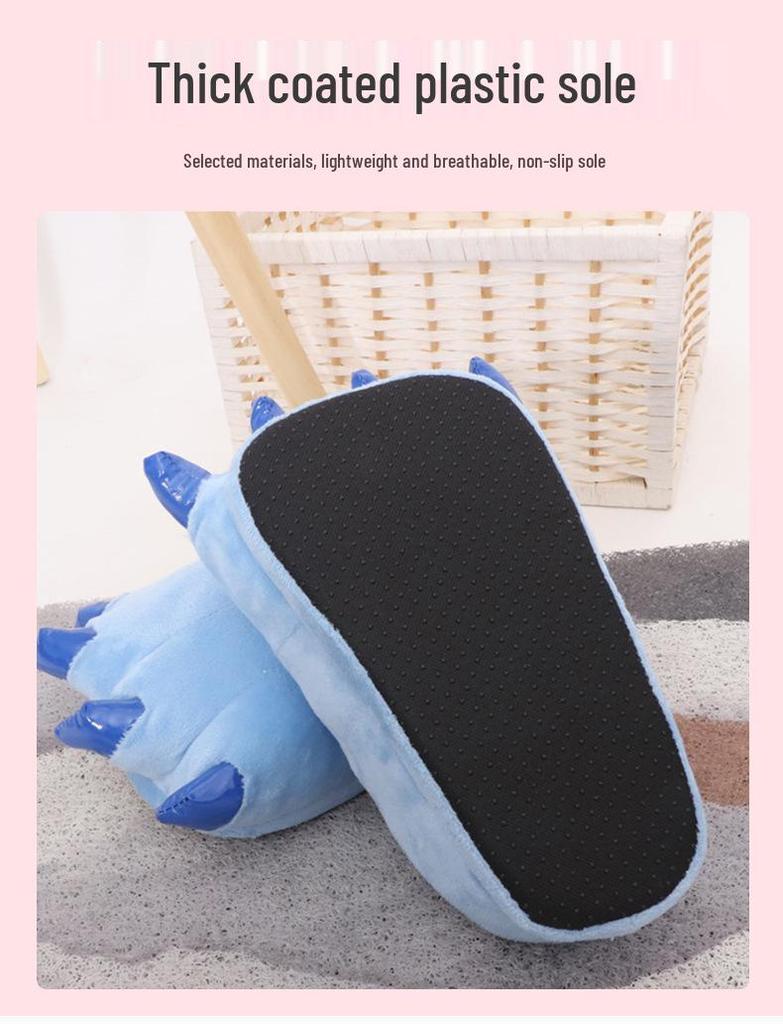 Funny Cat Paw Plush Indoor Slippers with Claws – Thick Cotton for Couples