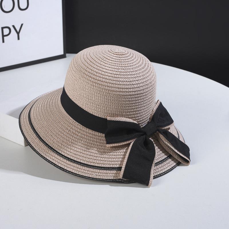Fashion Outdoor Spring and Summer Woven Straw Hat Women's Versatile Beach Big Edge Bow Sun Shield Hat NobleStyle Sun Shield Ha