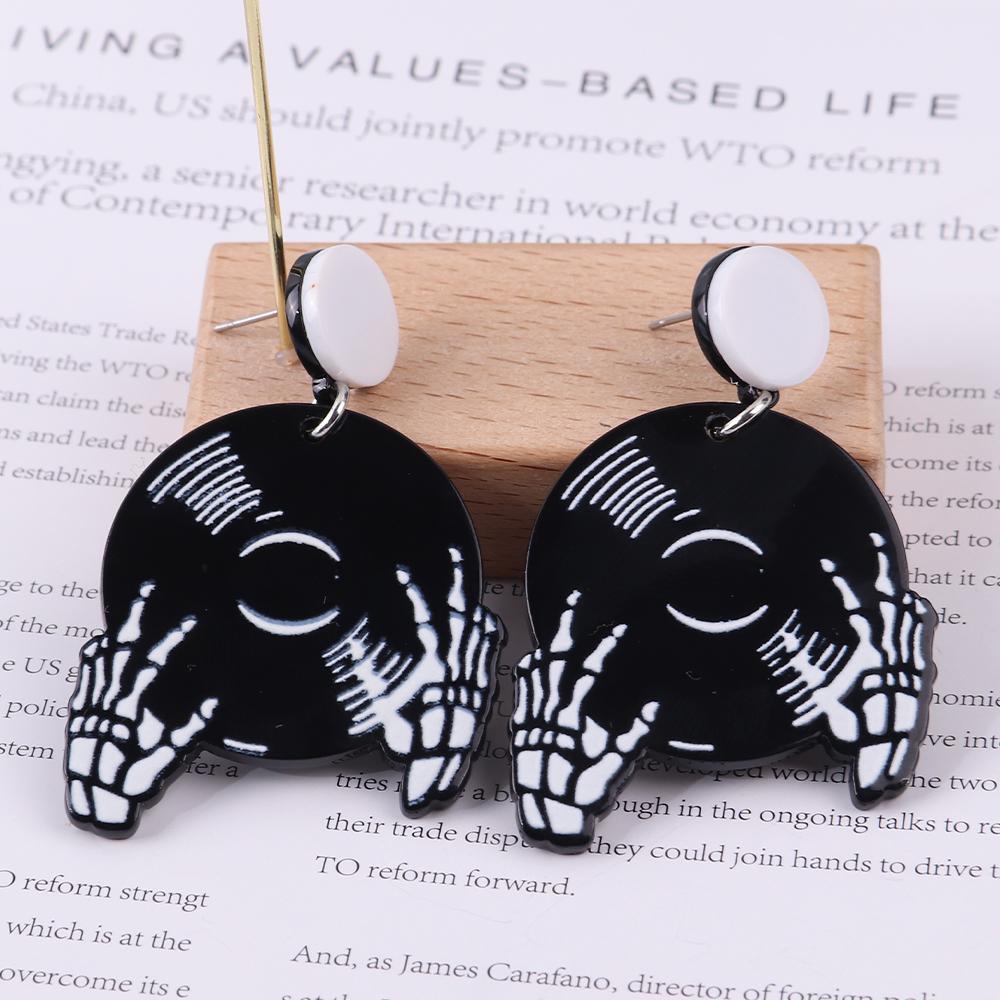 Fashion Skull DJ Vinyl Record Acrylic Drop Earrings for Women Personalized Disc Skeleton Finger Dangle Earring Jewelry Gifts