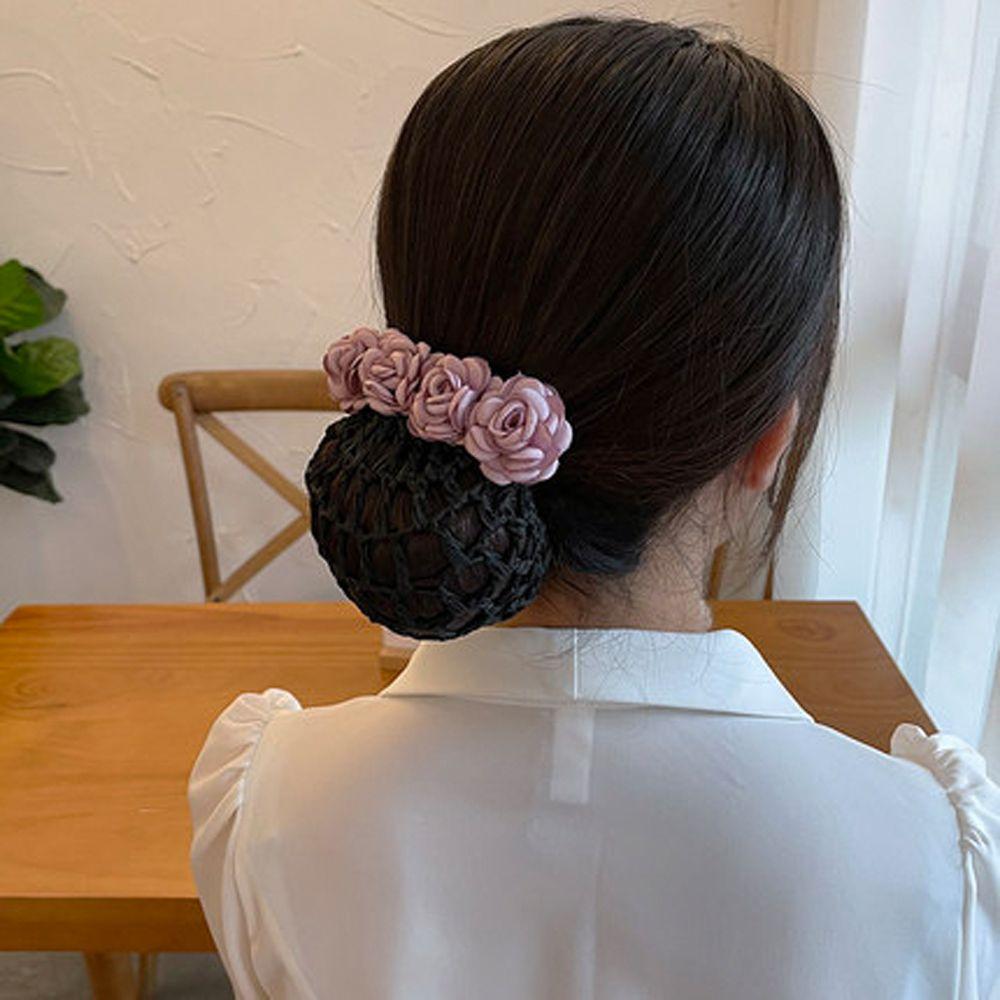 Gift For Mom Mesh Flower Women Hairpin Flower Bun Net Snood Rose Spring Clip Korean Style Headdress