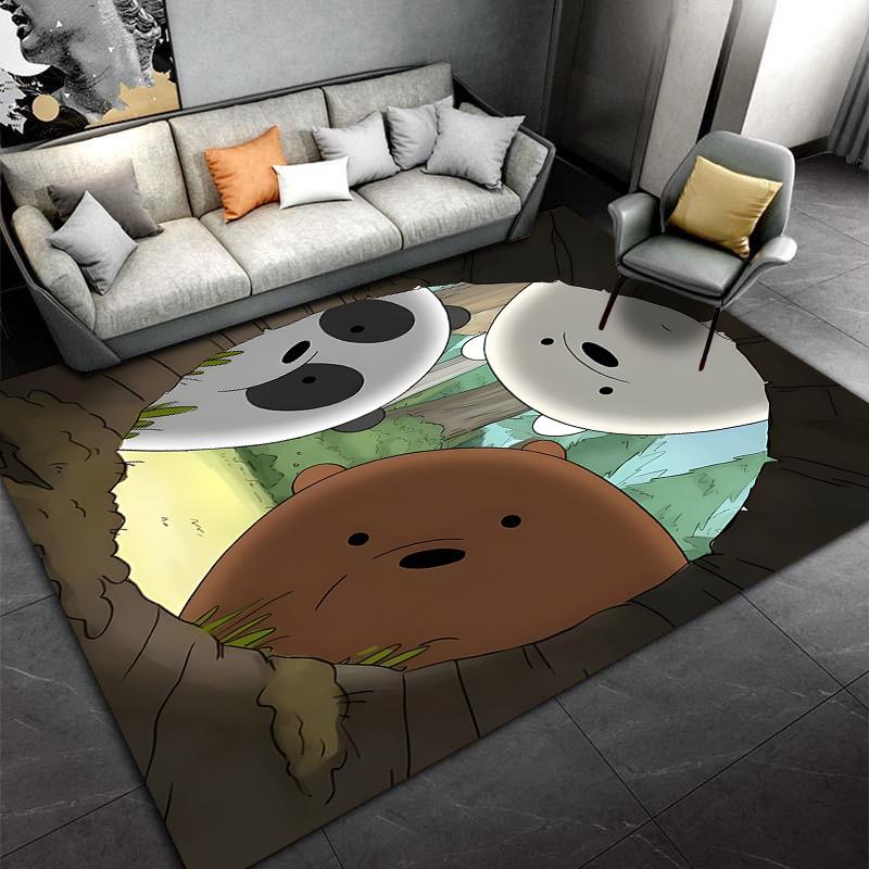Cartoon Animal Printed Bear Trio Pattern Rug for Living Room Decor Suitable for use as an anti-slip for living room bedroom sofas