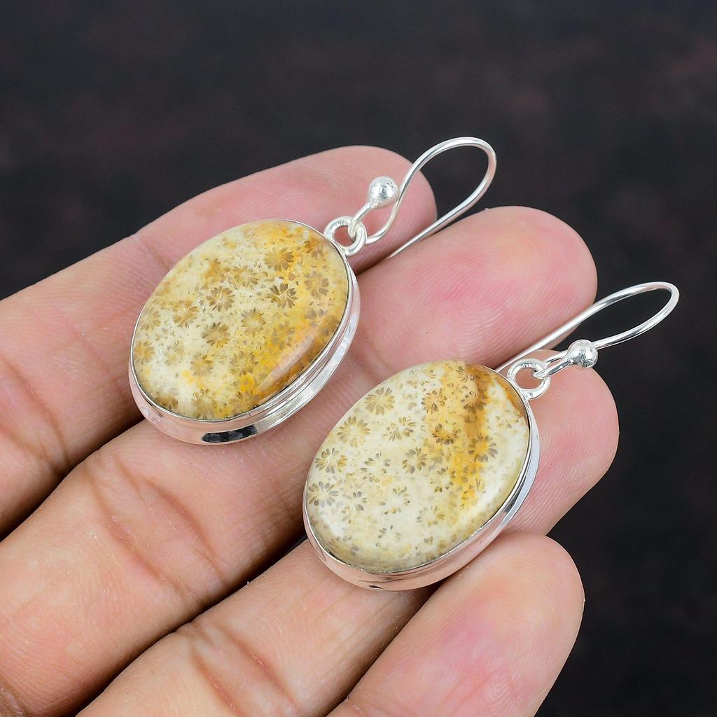 Серьги из ископаемого коралла, натуральные драгоценные камни, серьги из стерлингового серебра 925 пробы, совершенно новые серьги, потрясающие ювелирные изделия, серьги ручной работы, подарки для женщин
