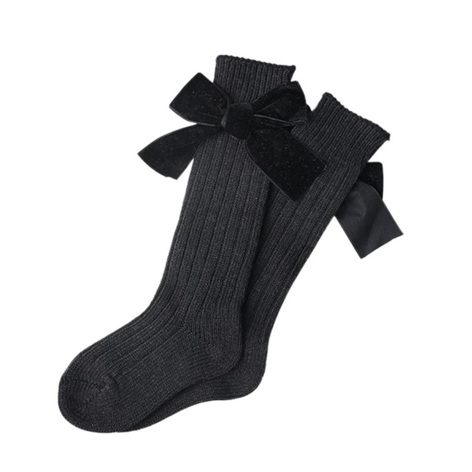 Kids Baby Girls Knitted Warm Knee High Stockings Bowknot Anti-Slip Mid Knee High Tube Soft Cotton Long Stockings