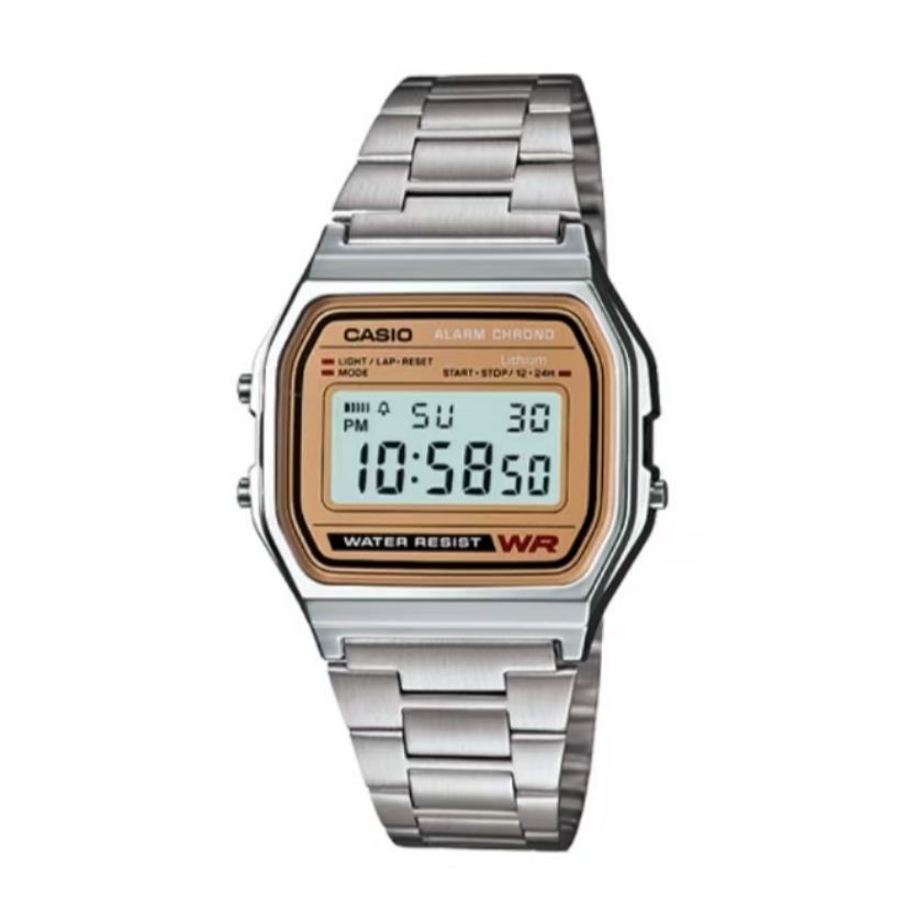 Casio Часы Custom Collection, кварцевый механизм, нейлоновый ремешок, мужские, золотой циферблат, A158WEA-9(Watch5--Luma-07)