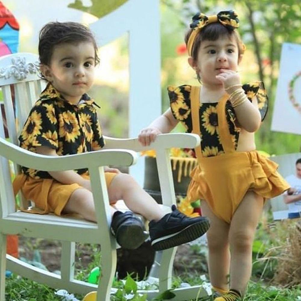 Одежда для новорожденных девочек, комбинезон с рюшами на рукавах и подсолнечником, открытая спина и повязка на голову для детей 0–24 месяцев