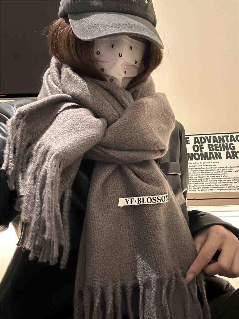 Double-Sided Scarf Female Warm And Cold Solid Color Knitted Couple Scarf Dual-Purpose Shawl